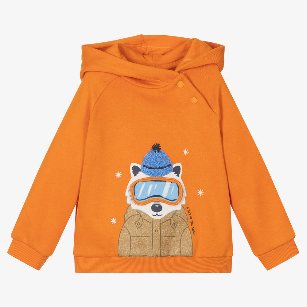 Mayoral - Boys Orange Cotton Woolf Print Hoodie | Childrensalon