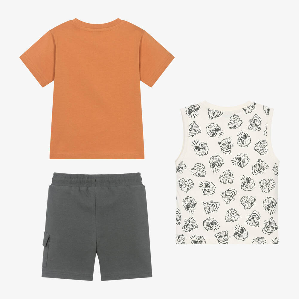Mayoral-Boys Orange & Grey Cotton Shorts Set | Childrensalon Outlet