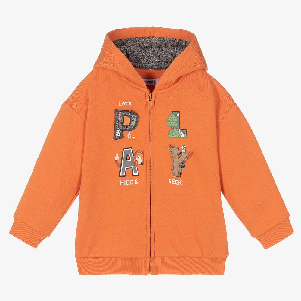 Mayoral - Boys Orange Hooded Zip-Up Top | Childrensalon