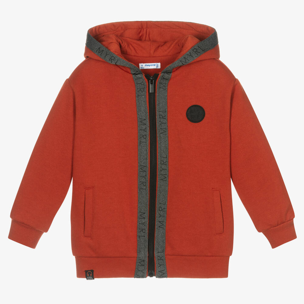 Mayoral - Boys Orange Hooded Zip-Up Top | Childrensalon