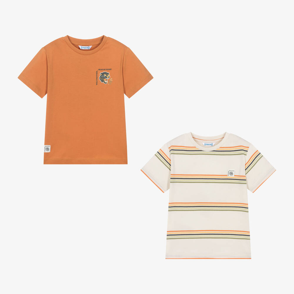 Mayoral-Boys Orange & Ivory Cotton T-Shirts (2 Pack) | Childrensalon Outlet
