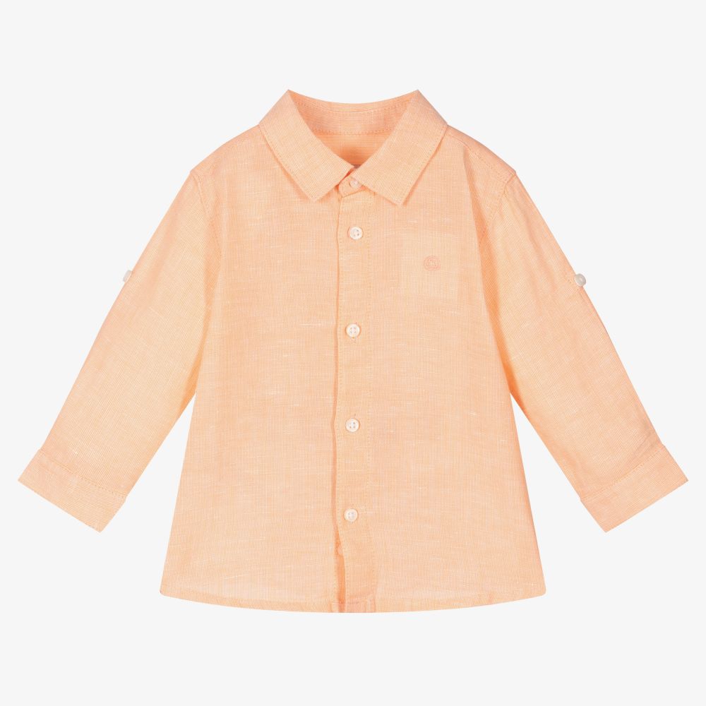 Mayoral-قميص أطفال ولادي مزيج قطن وكتان لون برتقالي | Childrensalon Outlet