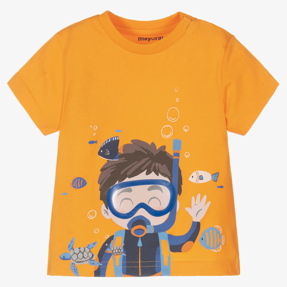 Mayoral - Оранжевая футболка с ныряльщиком для мальчиков | Childrensalon