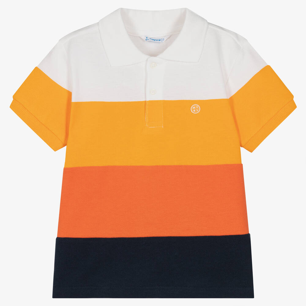 Mayoral - Boys Orange Stripe Cotton Polo Shirt | Childrensalon