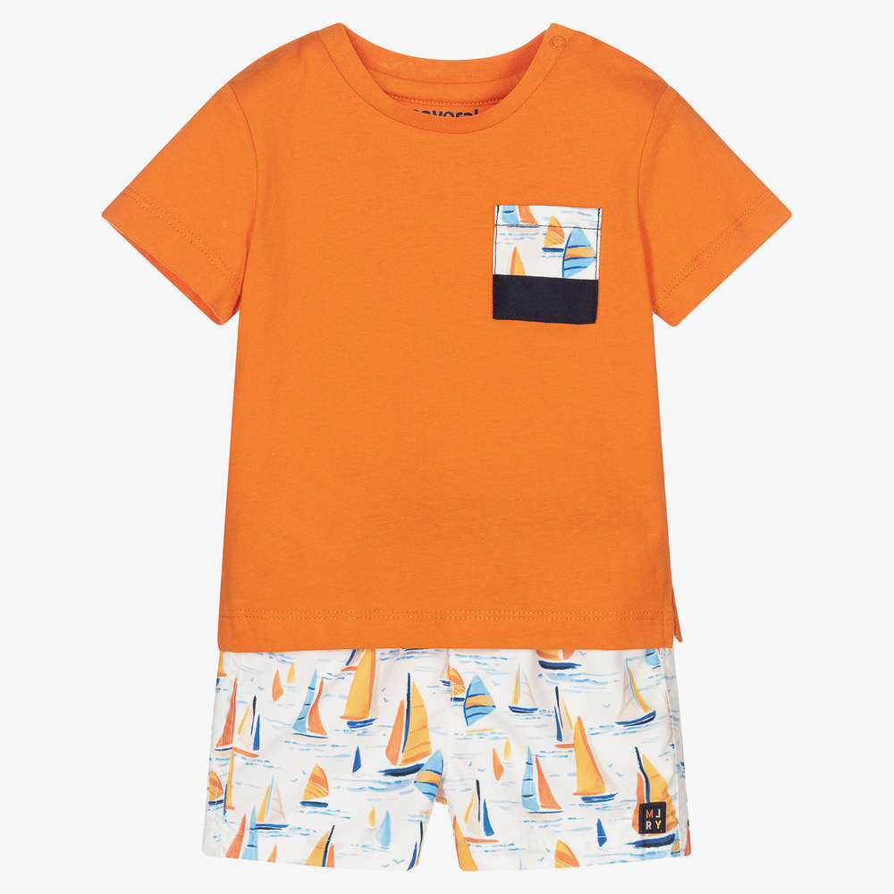 Mayoral - Оранжевая футболка и шорты-плавки для мальчиков  | Childrensalon