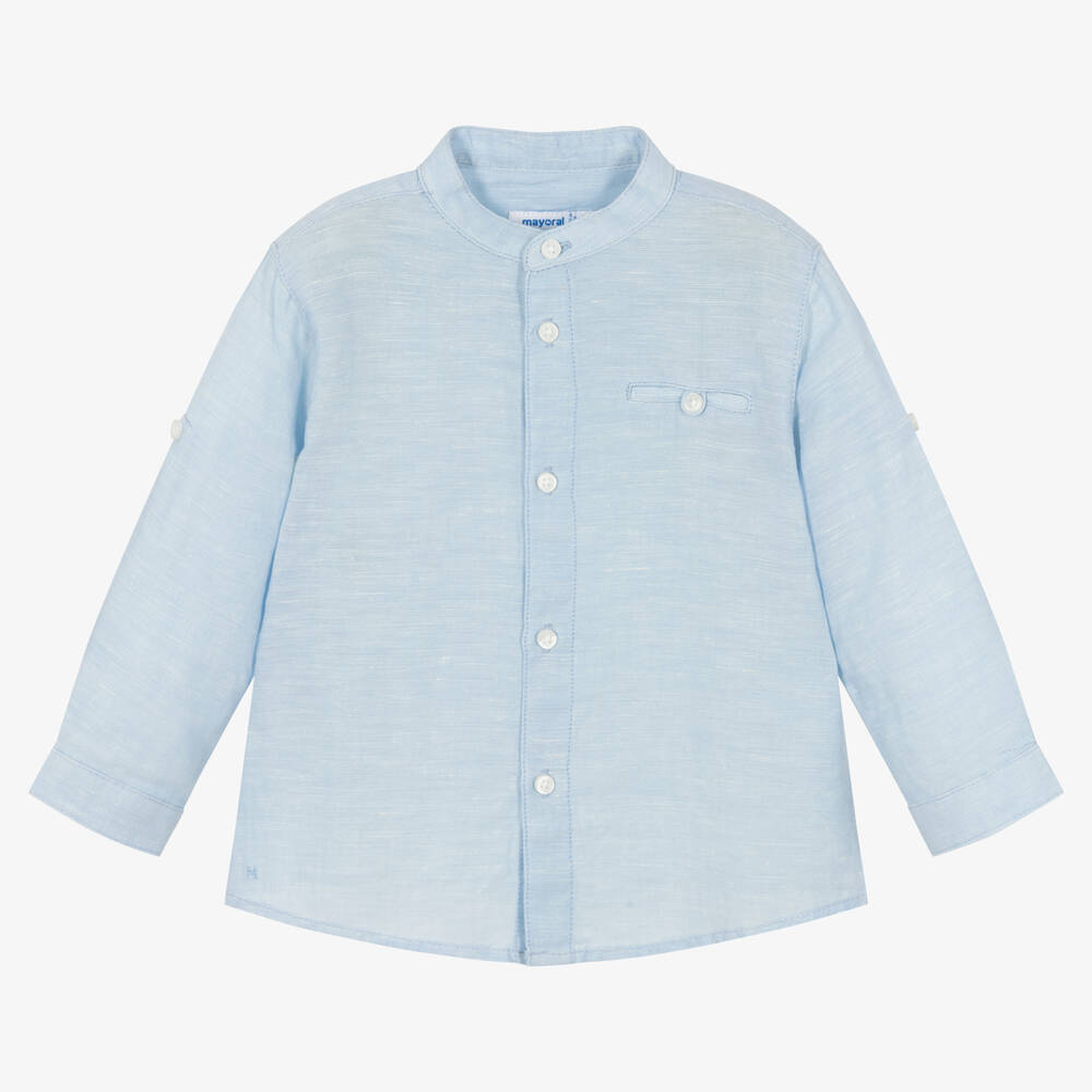 Mayoral - Chemise bleu pâle en coton et lin | Childrensalon