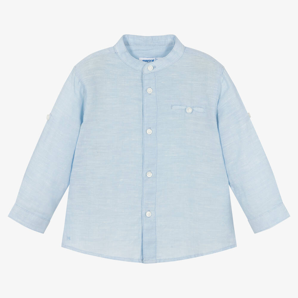 Mayoral-Boys Pale Blue Cotton & Linen Shirt | Childrensalon Outlet