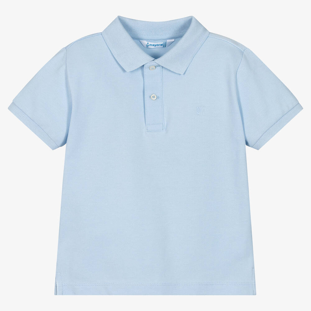 Mayoral-Boys Pale Blue Cotton Piqué Polo Shirt | Childrensalon Outlet