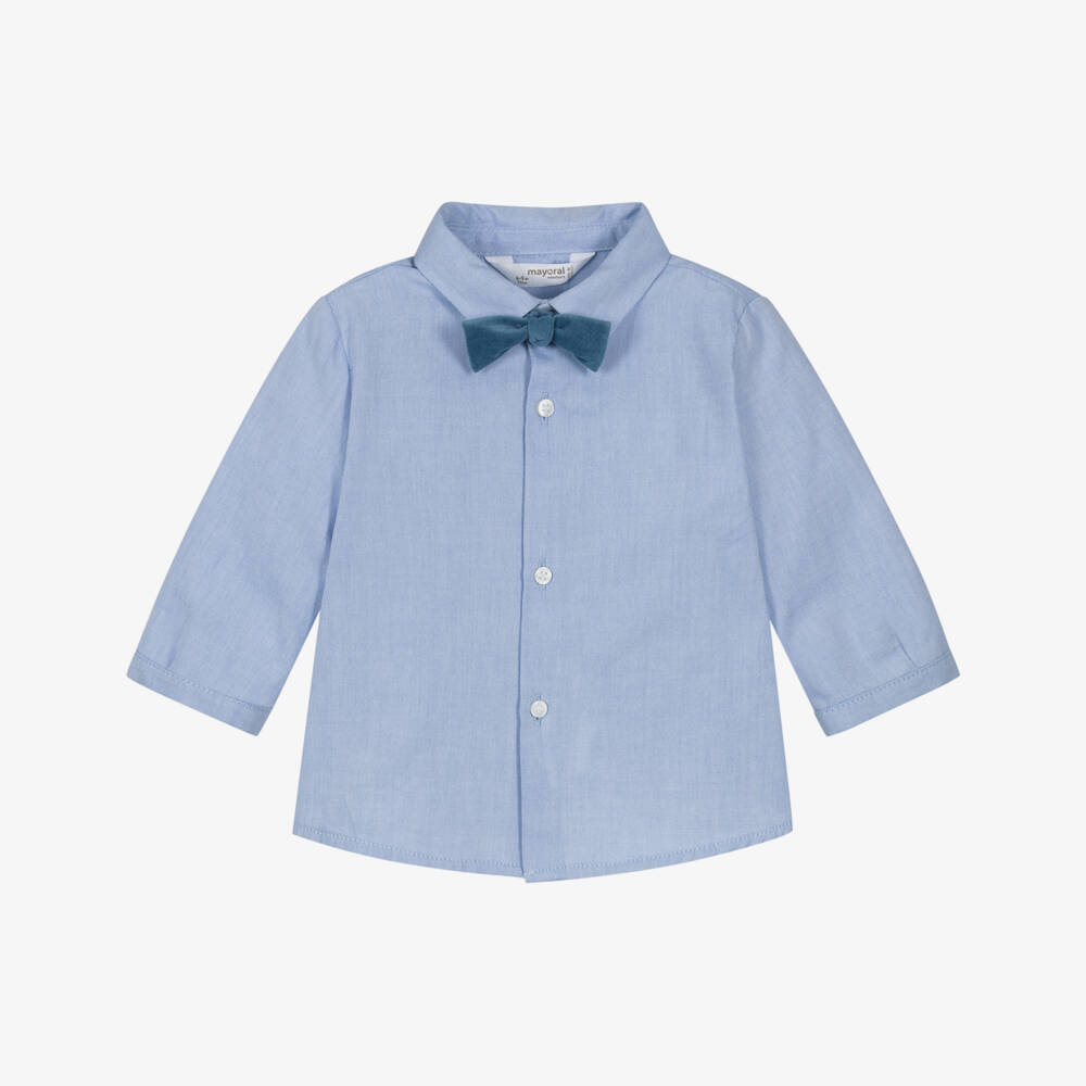 Mayoral Для новорожденных-Boys Pale Blue Shirt with Tie | Childrensalon Outlet