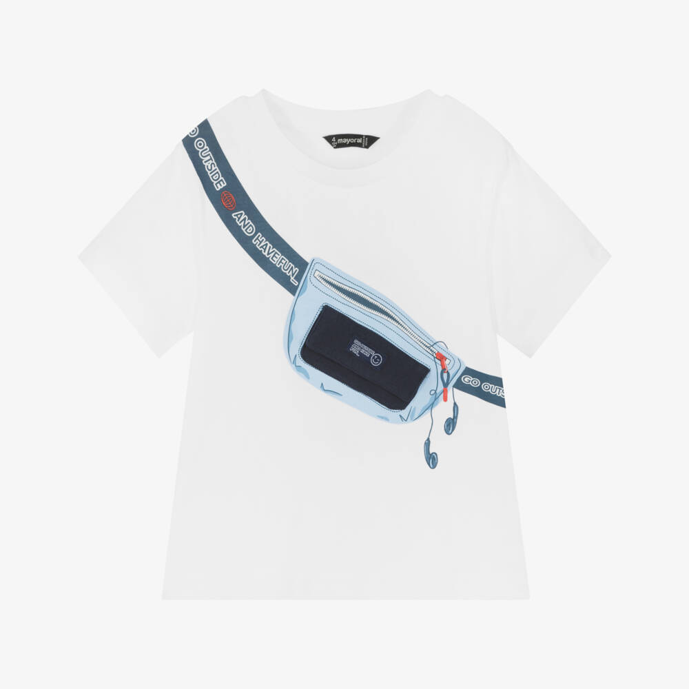 Mayoral-Boys Playful Cotton Tee in White | Childrensalon Outlet