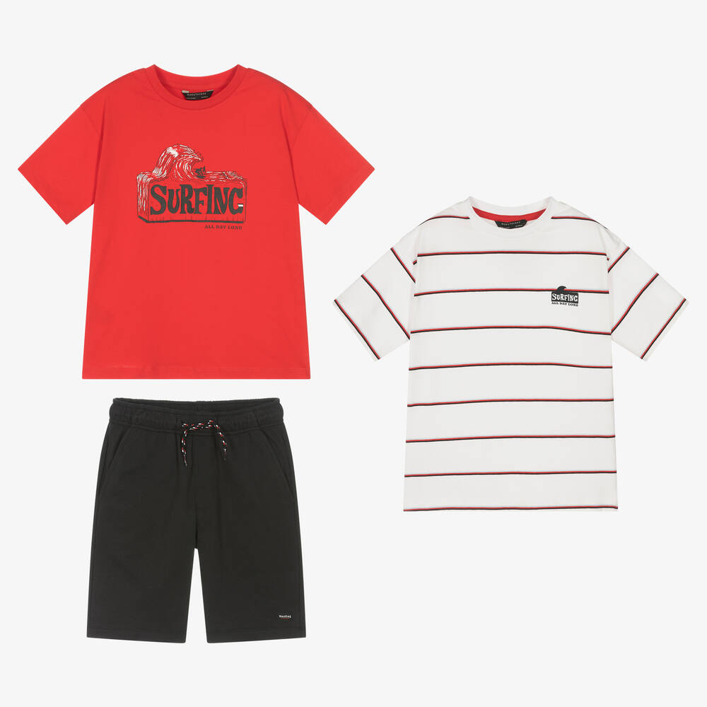 Mayoral - Boys Red & Blue Cotton 3 Piece Shorts Set | Childrensalon