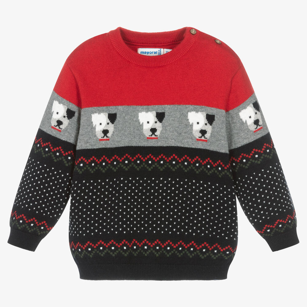 Mayoral - Boys Red & Blue Knitted Sweater | Childrensalon