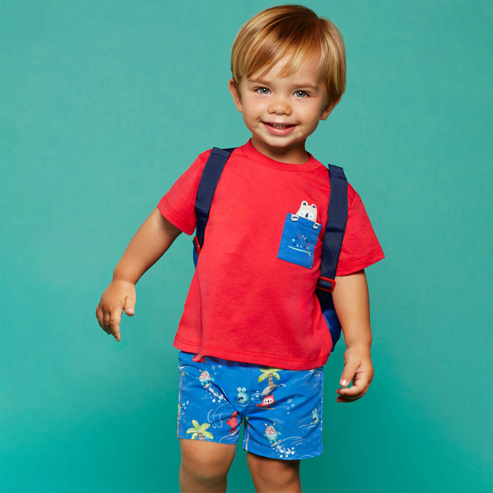 Mayoral-Boys Red & Blue Monster Print Beach Set | Childrensalon Outlet