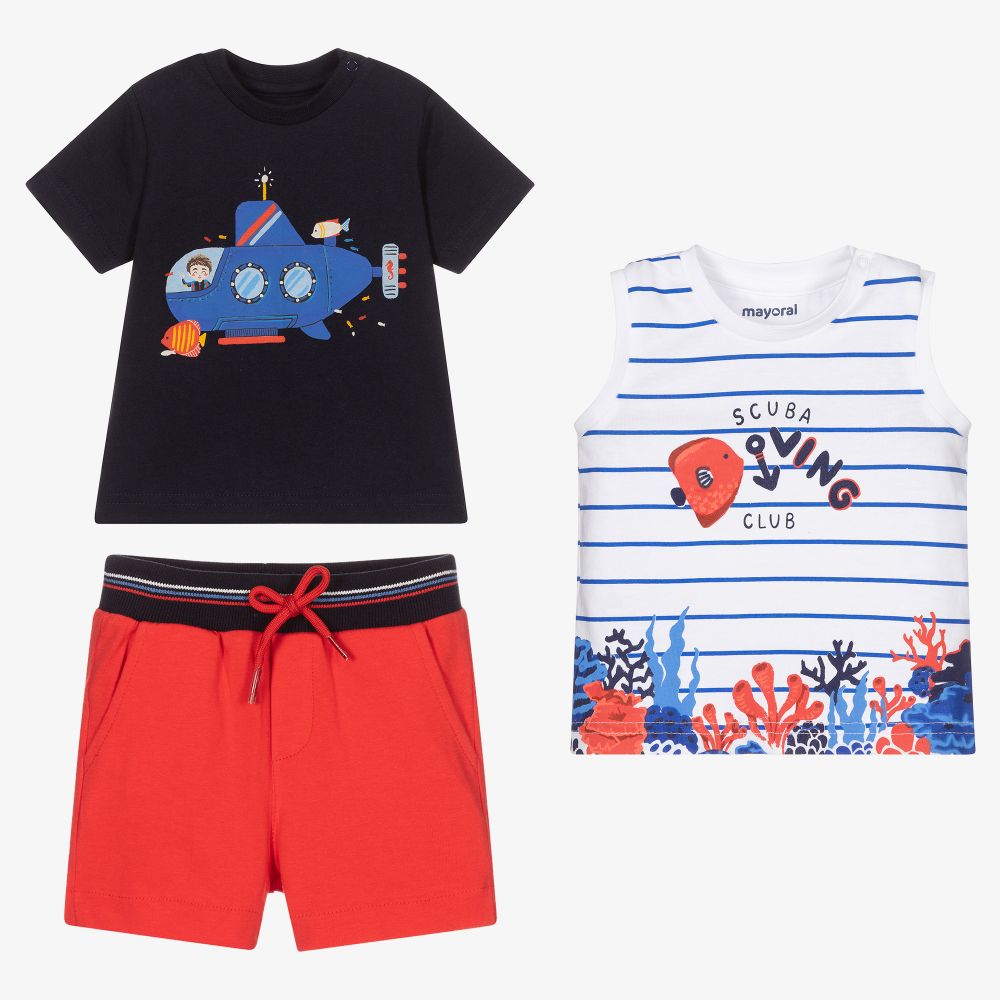 Mayoral - Set mit Shorts in Rot und Blau (J) | Childrensalon