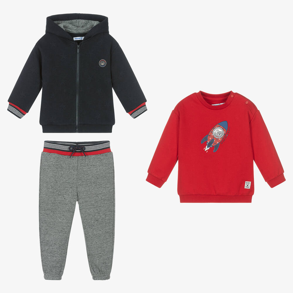 Mayoral -  بدلة رياضية قطن جيرسي لون أحمر وكحلي للأولاد | Childrensalon