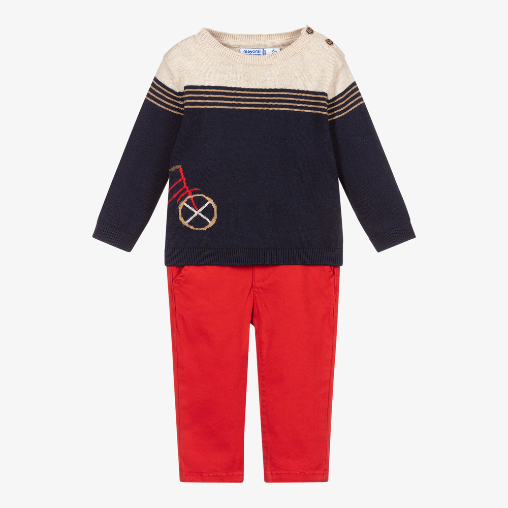 Mayoral - Boys Red & Blue Trouser Set  | Childrensalon