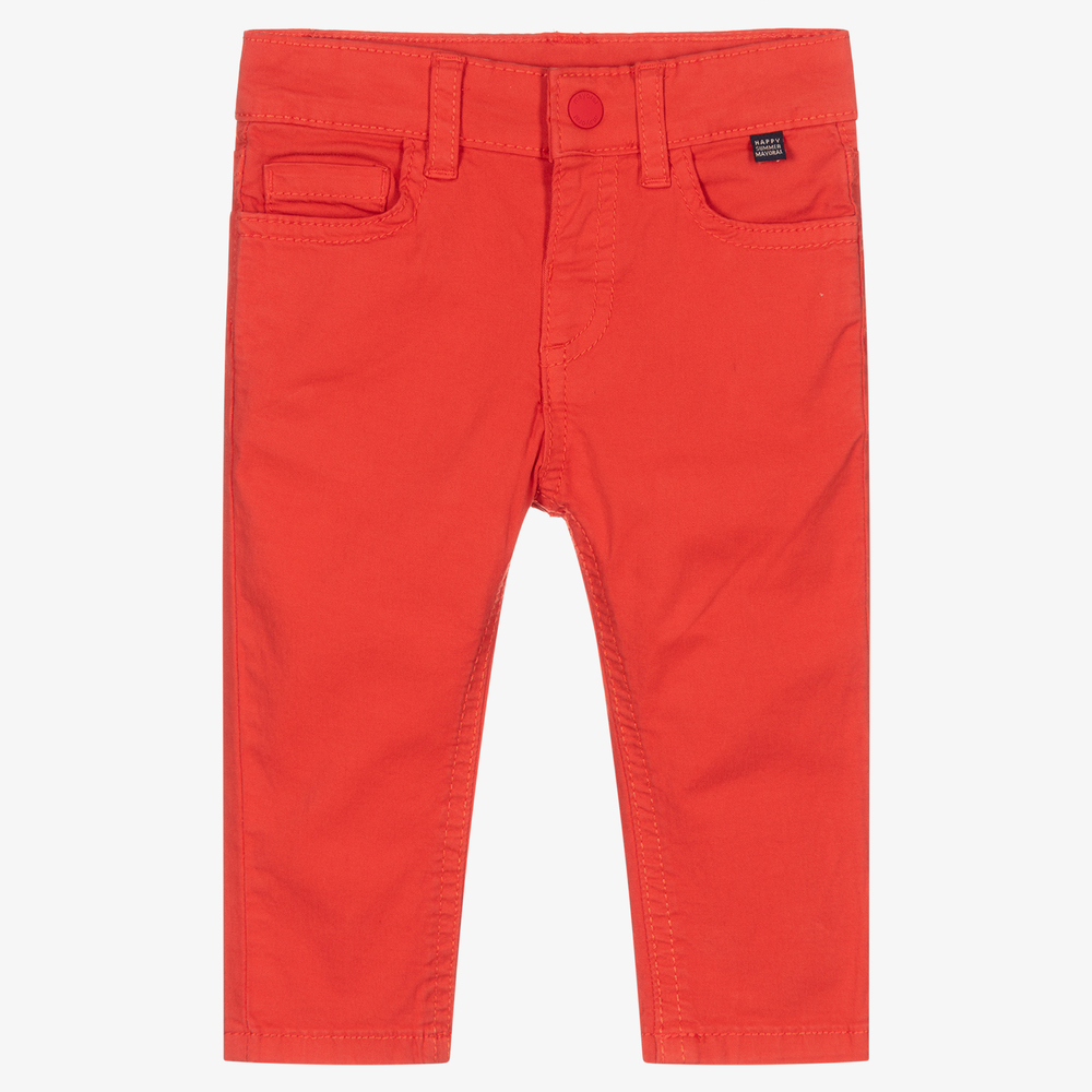 Boys Red Cotton Chino Trousers
