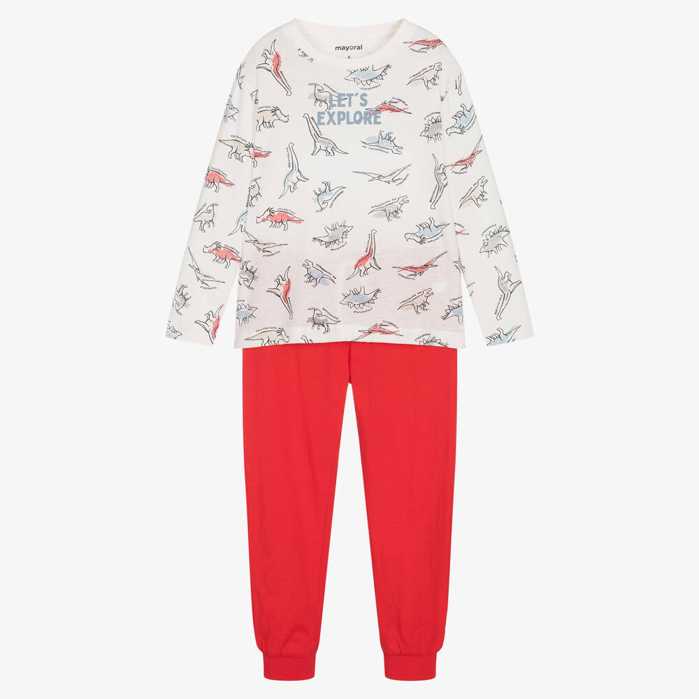 Mayoral - Pyjama rouge en coton à dinosaures | Childrensalon