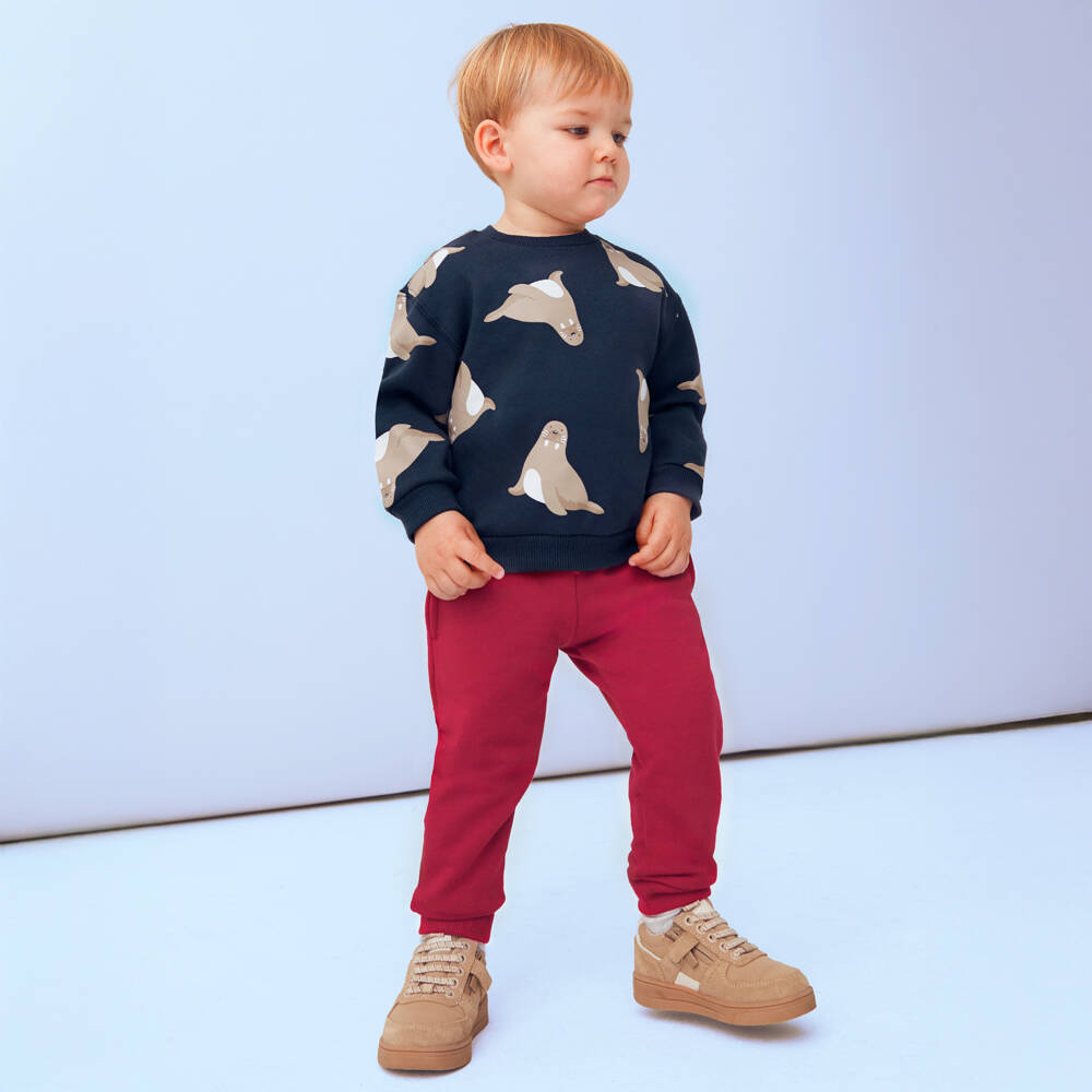 Mayoral-Boys Red Cotton Jersey Drawstring Joggers | Childrensalon Outlet