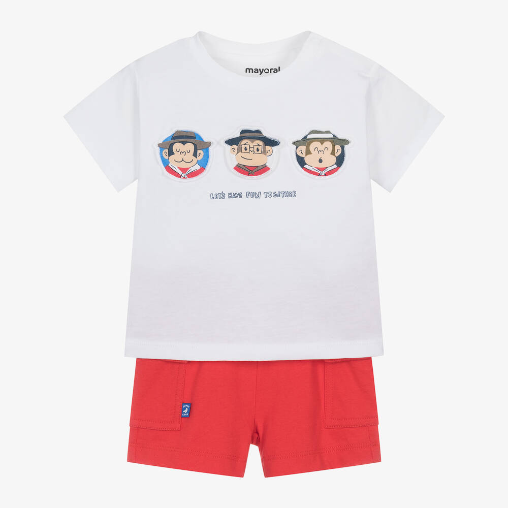 Mayoral-Boys Red Cotton Monkey-Print Shorts Set | Childrensalon Outlet