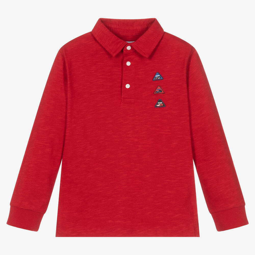 Mayoral-Boys Red Cotton Race Car Patch Polo Top | Childrensalon Outlet
