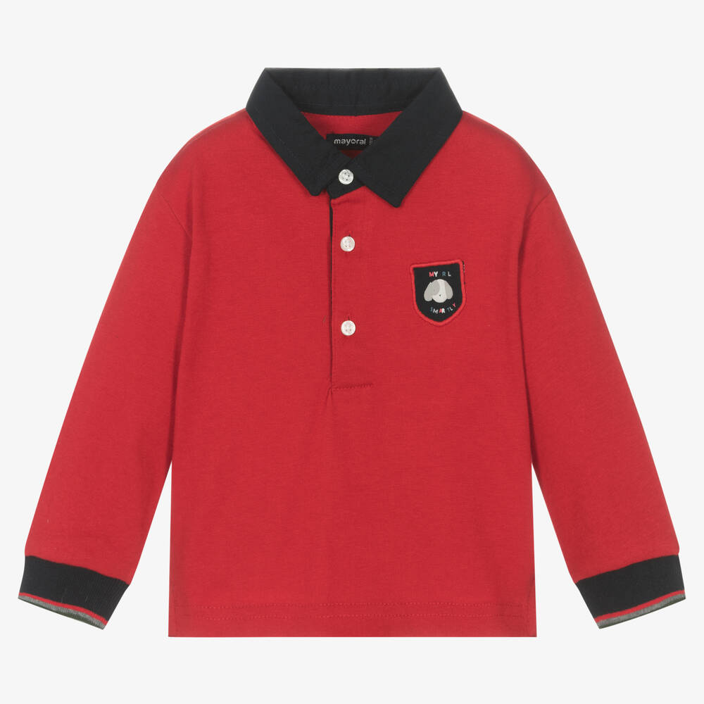 Mayoral - Boys Red Cotton Rugby Shirt | Childrensalon