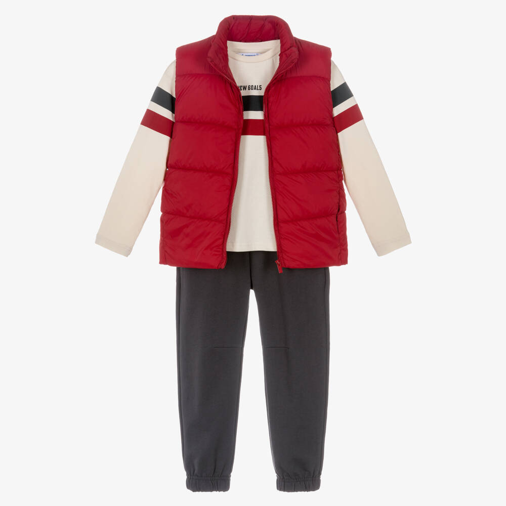 Mayoral-Boys Red Gilet & Navy Blue Trouser Set | Childrensalon Outlet