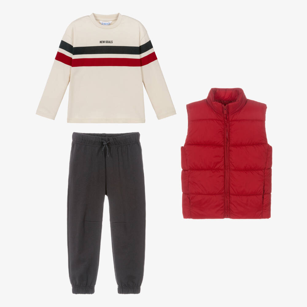 Mayoral-Boys Red Gilet & Navy Blue Trouser Set | Childrensalon Outlet