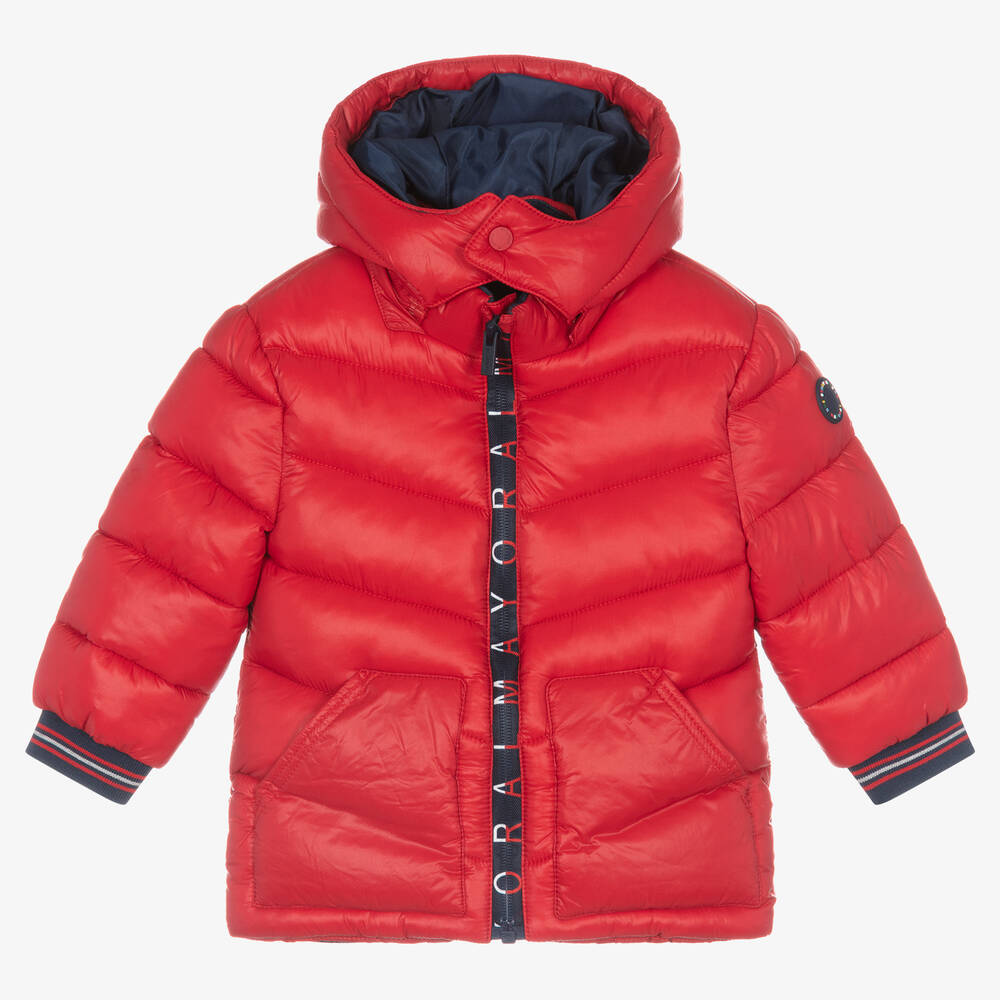 Mayoral - Boys Red Hooded Puffer Coat | Childrensalon