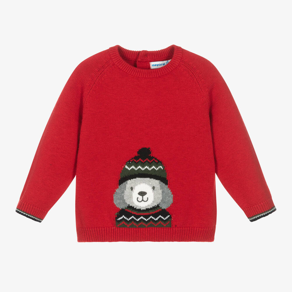 Mayoral - Boys Red Knitted Dog Sweater | Childrensalon
