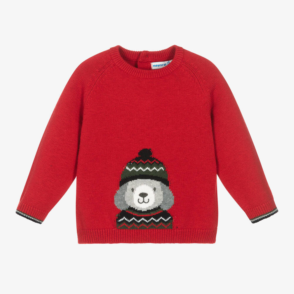Mayoral-Boys Red Knitted Dog Sweater | Childrensalon Outlet