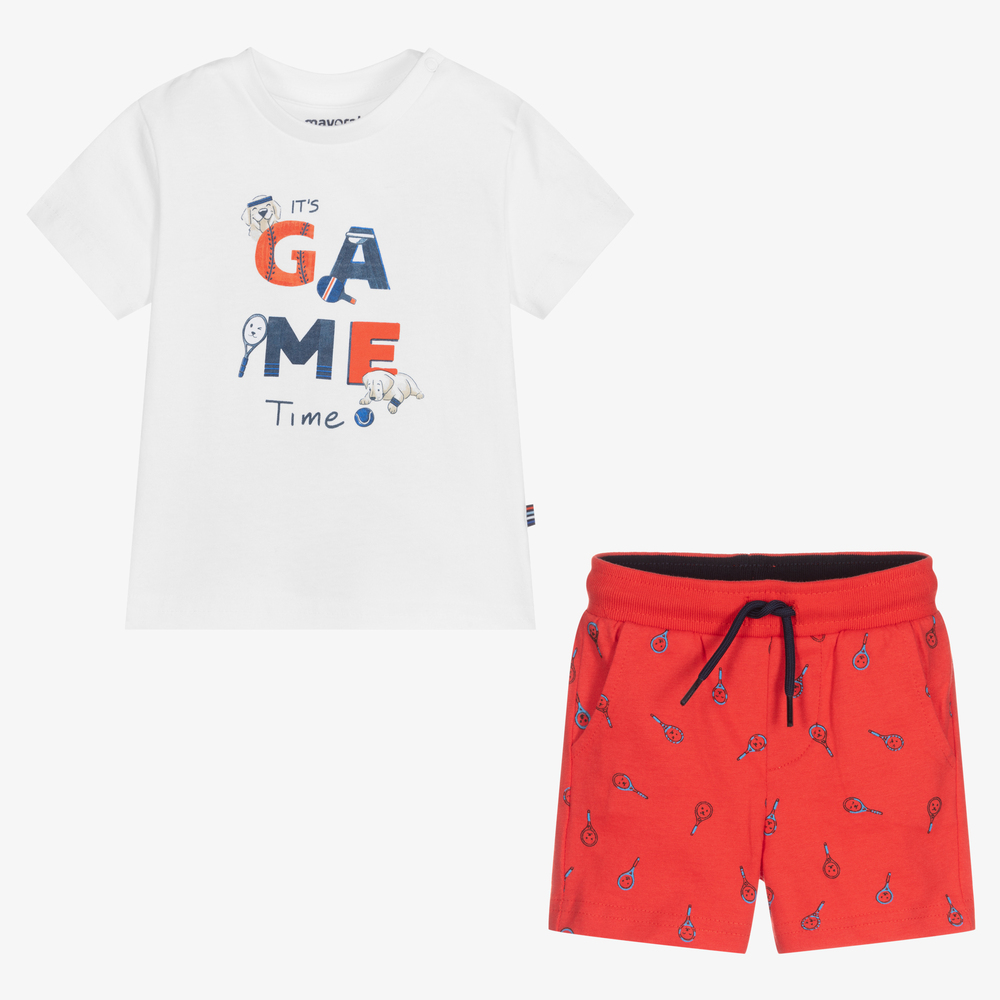 Mayoral-Футболка и красные шорты для мальчиков | Childrensalon Outlet