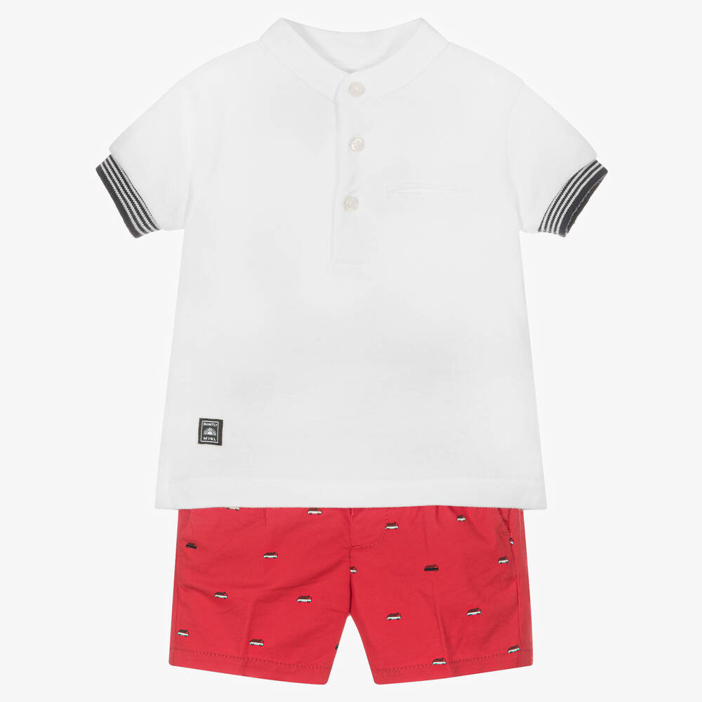 Mayoral - Boys Red & White Cotton Shorts Set  | Childrensalon