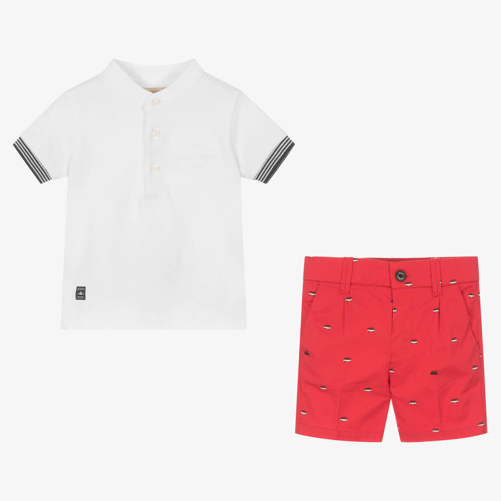Mayoral-طقم شورت أطفال ولادي قطن لون أحمر وأبيض | Childrensalon Outlet