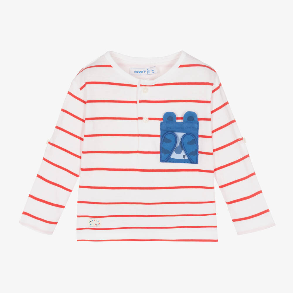 Mayoral-Boys Red & White Striped Cotton Top | Childrensalon Outlet