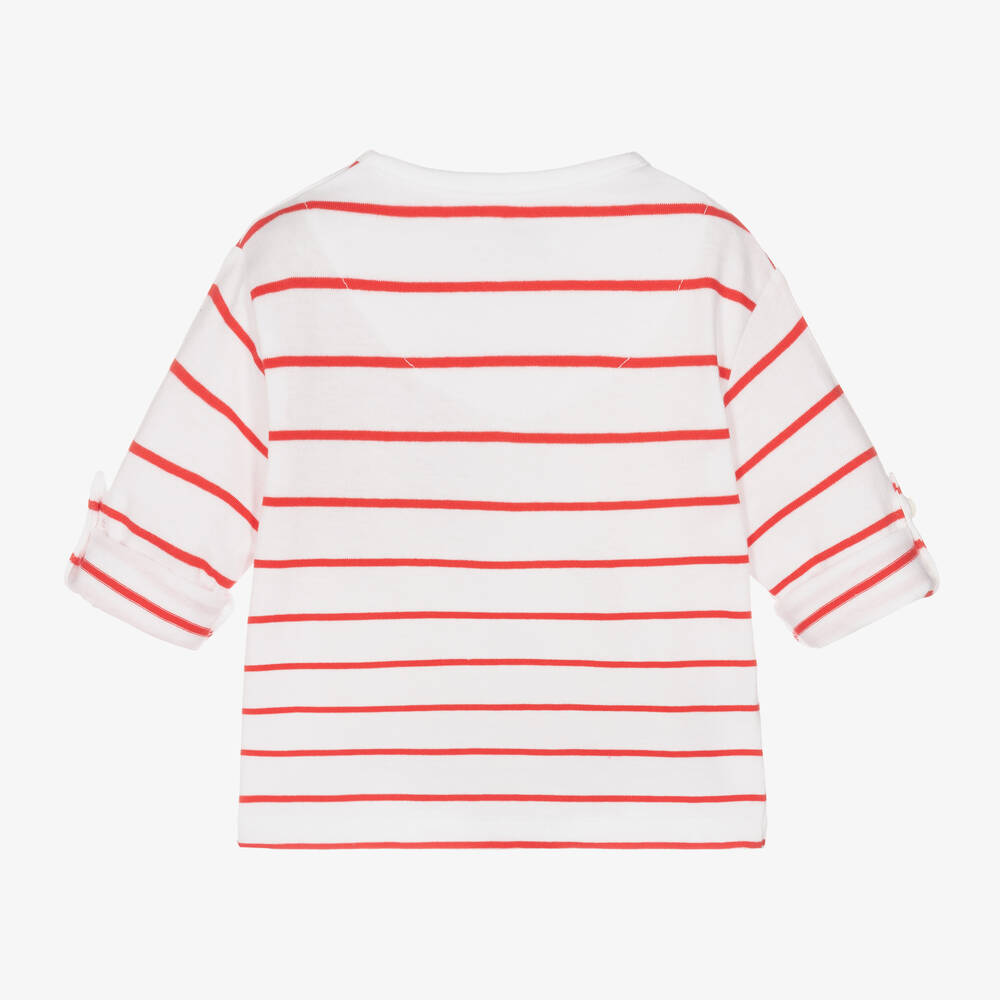 Mayoral-Boys Red & White Striped Cotton Top | Childrensalon Outlet