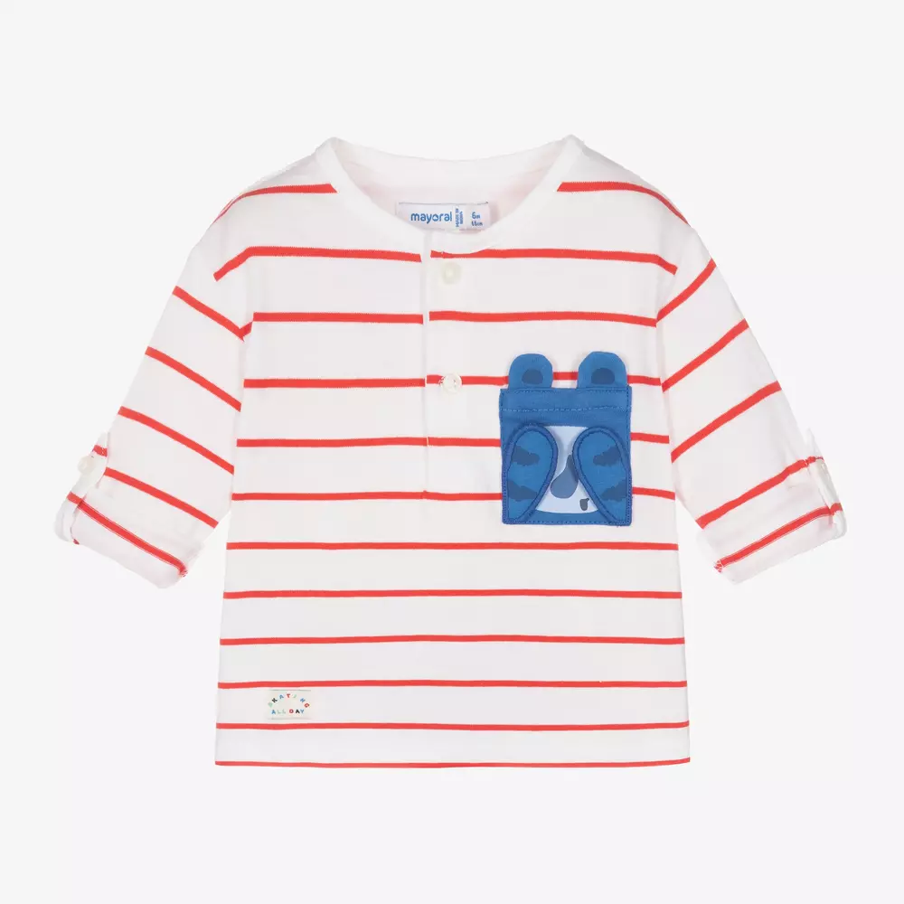 Mayoral-Boys Red & White Striped Cotton Top | Childrensalon Outlet
