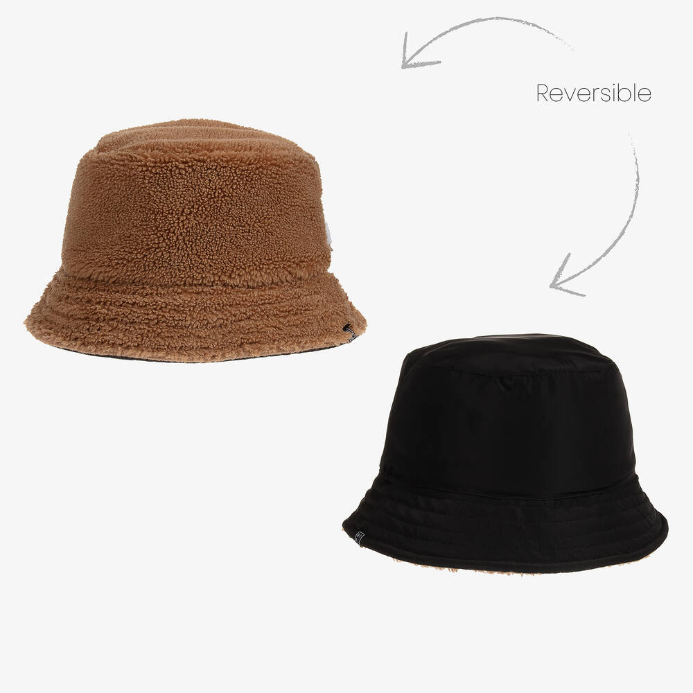 Mayoral - قبعة بوجهين قطن لون أسود وبيج للأولاد | Childrensalon