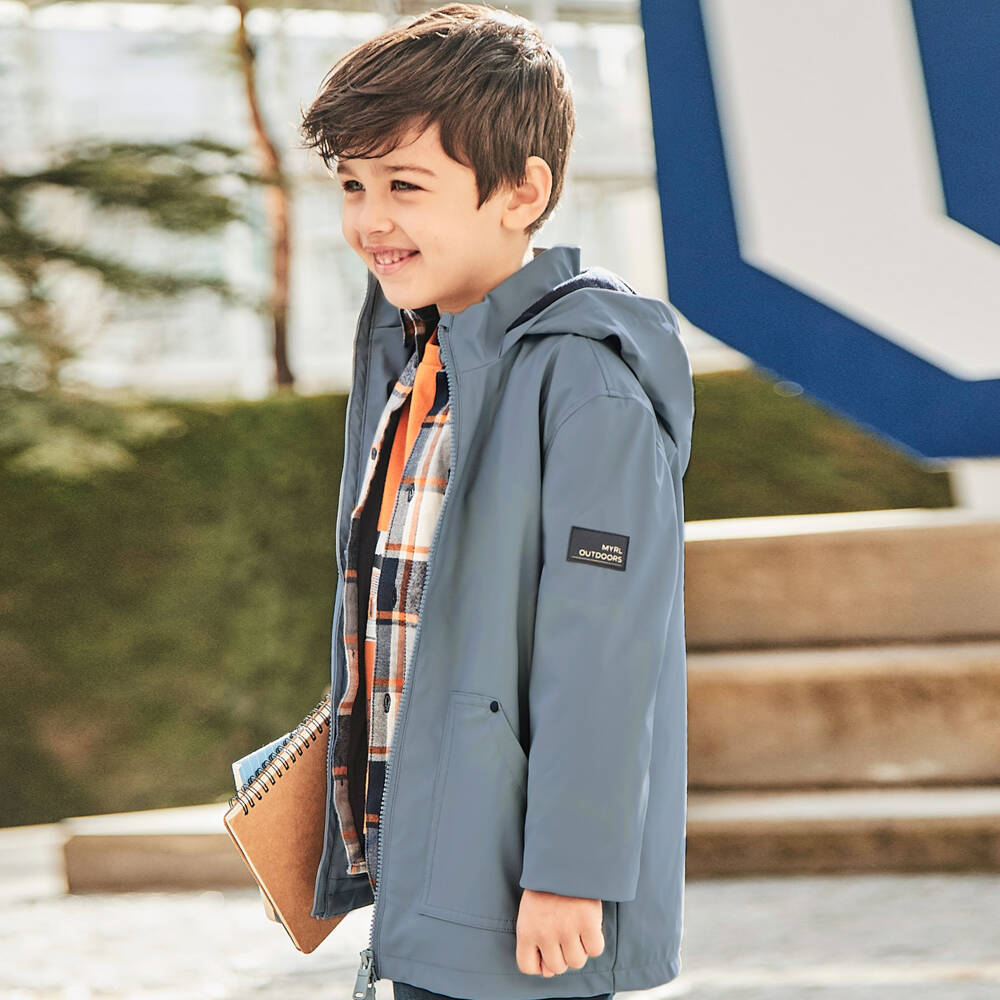 Mayoral-Boys Rubberised Blue Parka | Childrensalon Outlet