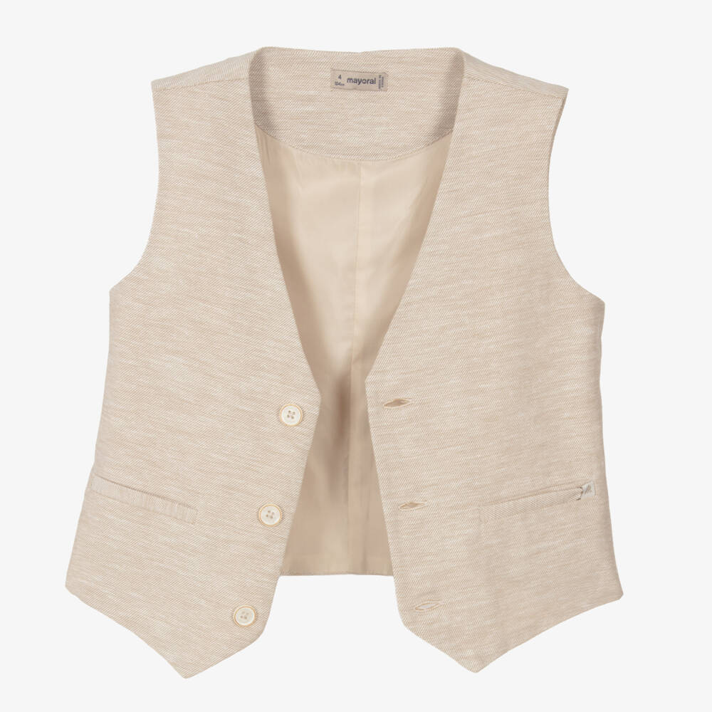 Mayoral-Boys Sand-Toned Linen & Cotton Vest | Childrensalon Outlet
