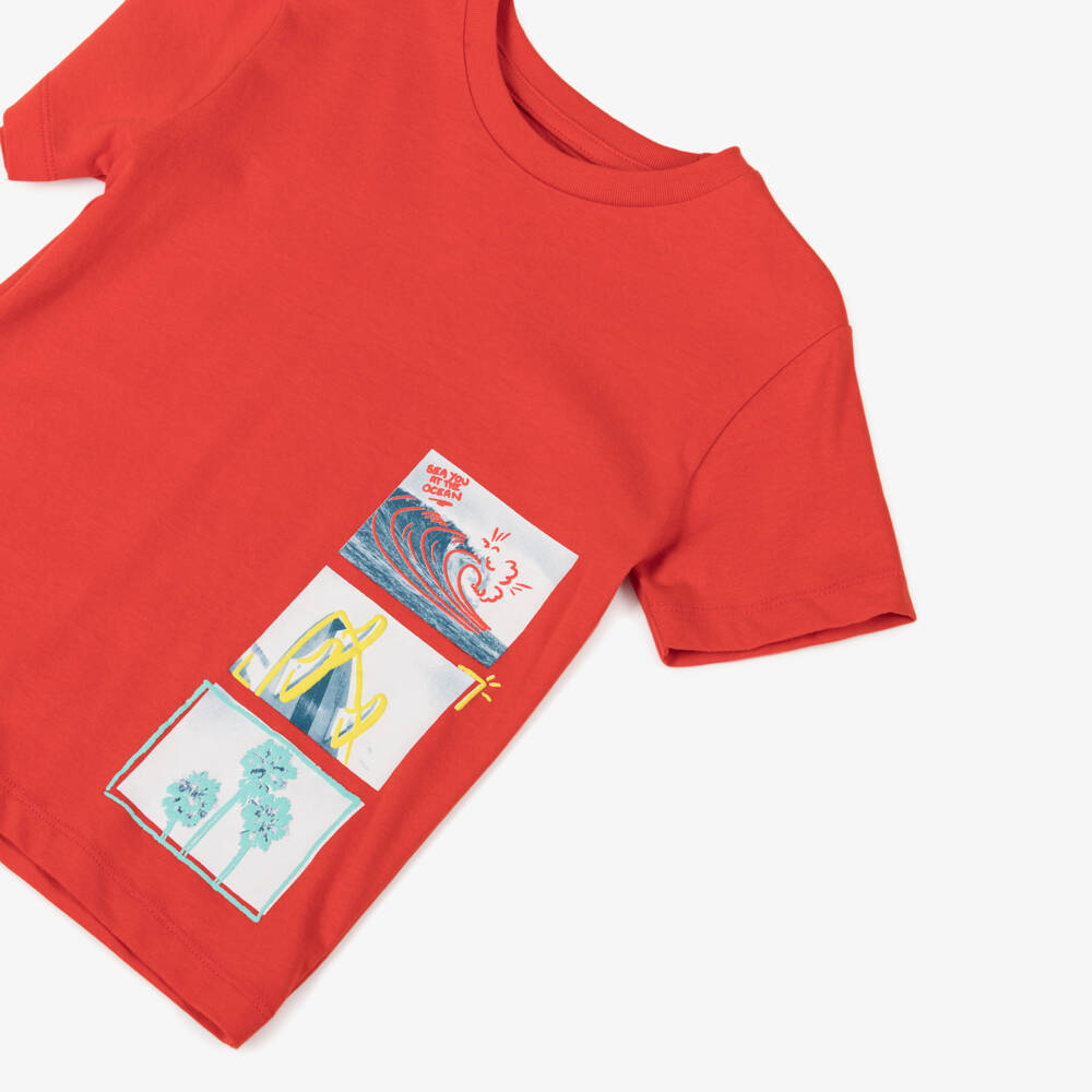 Mayoral-Boys Scarlet Cotton Postcard Tee | Childrensalon Outlet