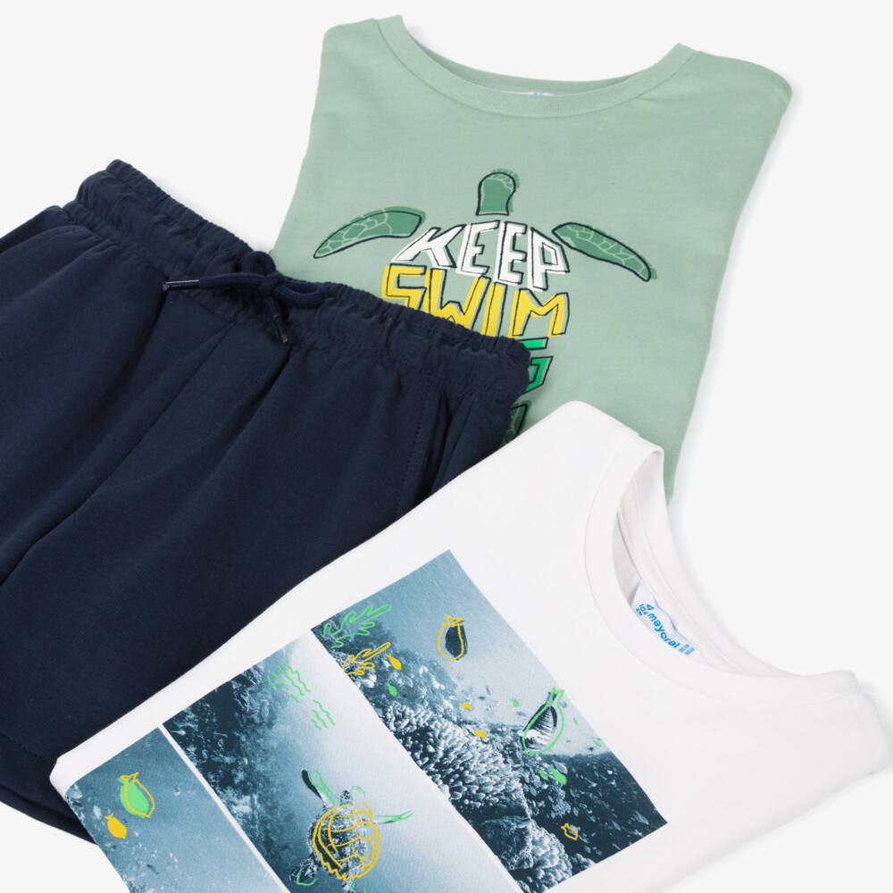 Mayoral-Boys Sea Turtle Cotton Shorts Ensemble | Childrensalon Outlet
