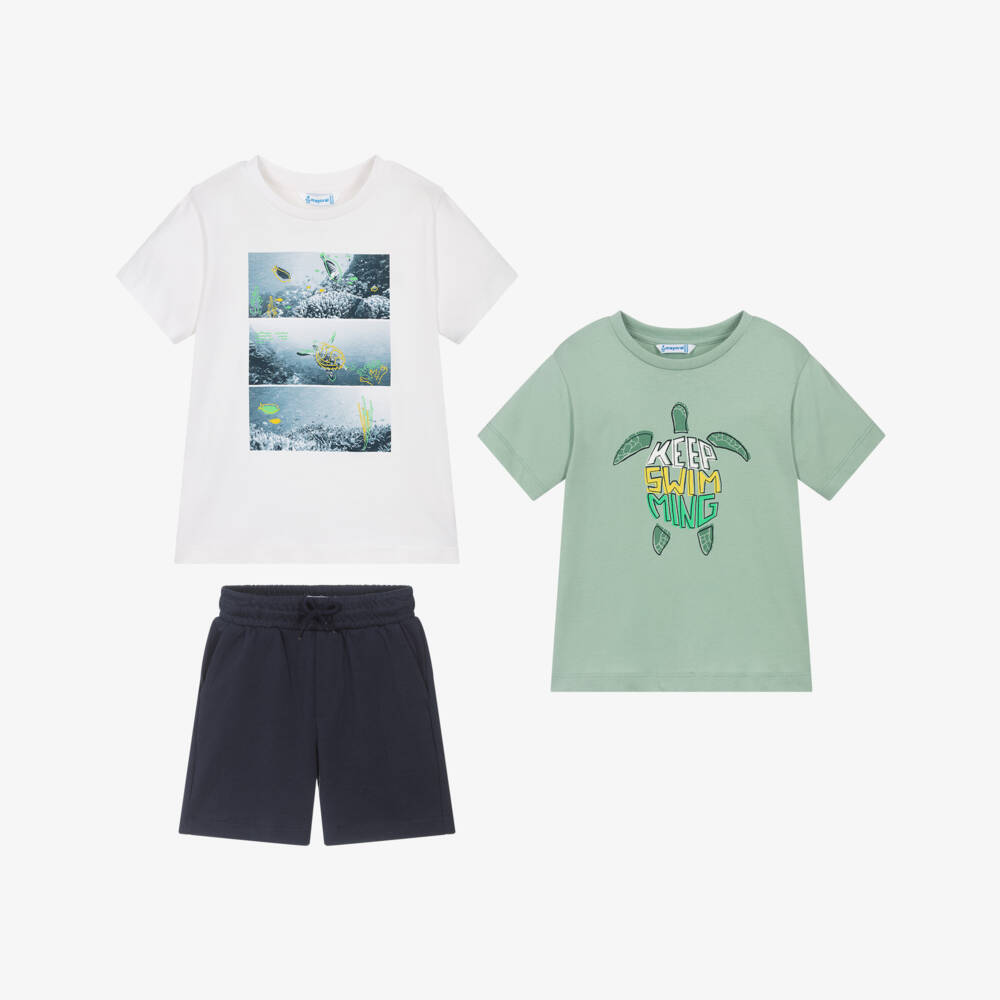 Mayoral-Boys Sea Turtle Cotton Shorts Ensemble | Childrensalon Outlet