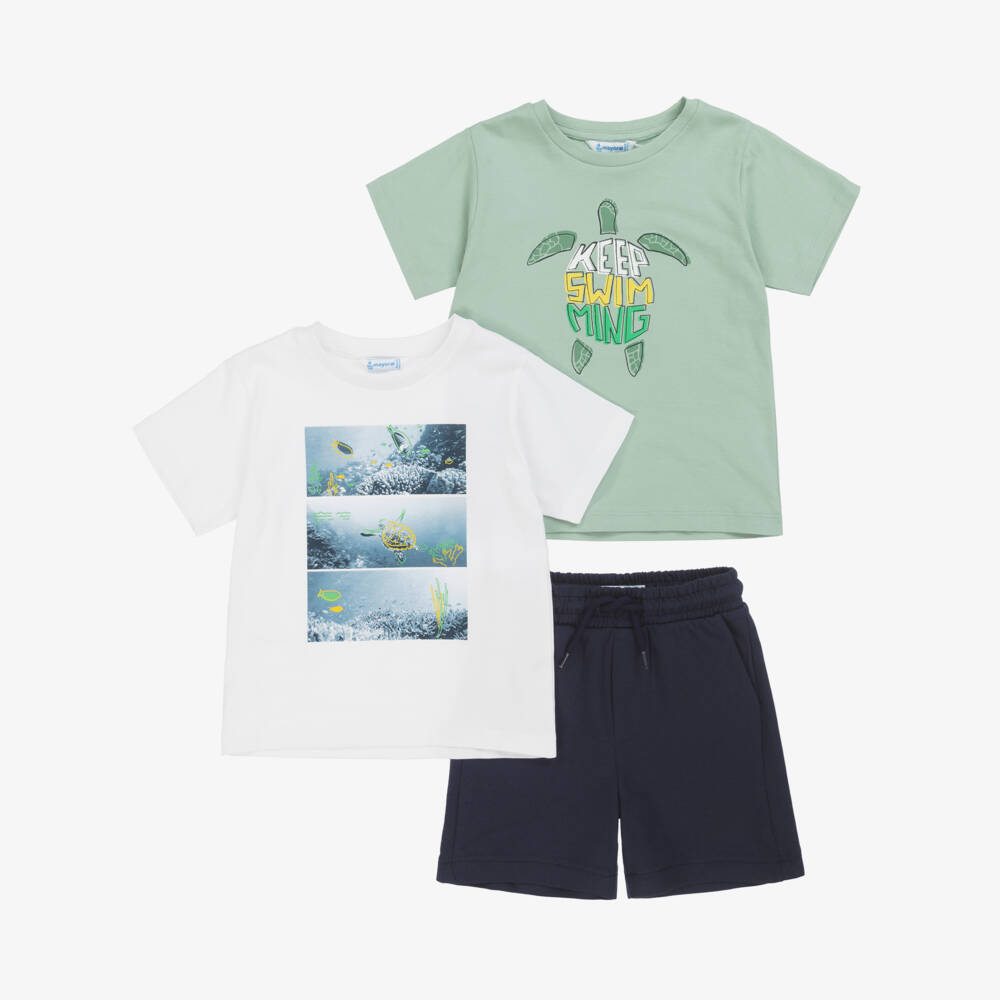 Mayoral-Boys Sea Turtle Cotton Shorts Ensemble | Childrensalon Outlet