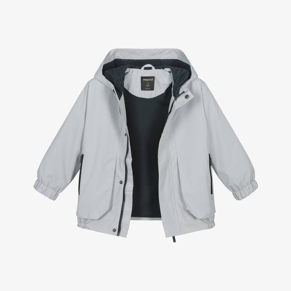 Mayoral-Boys Silky Grey Hooded Jacket | Childrensalon Outlet