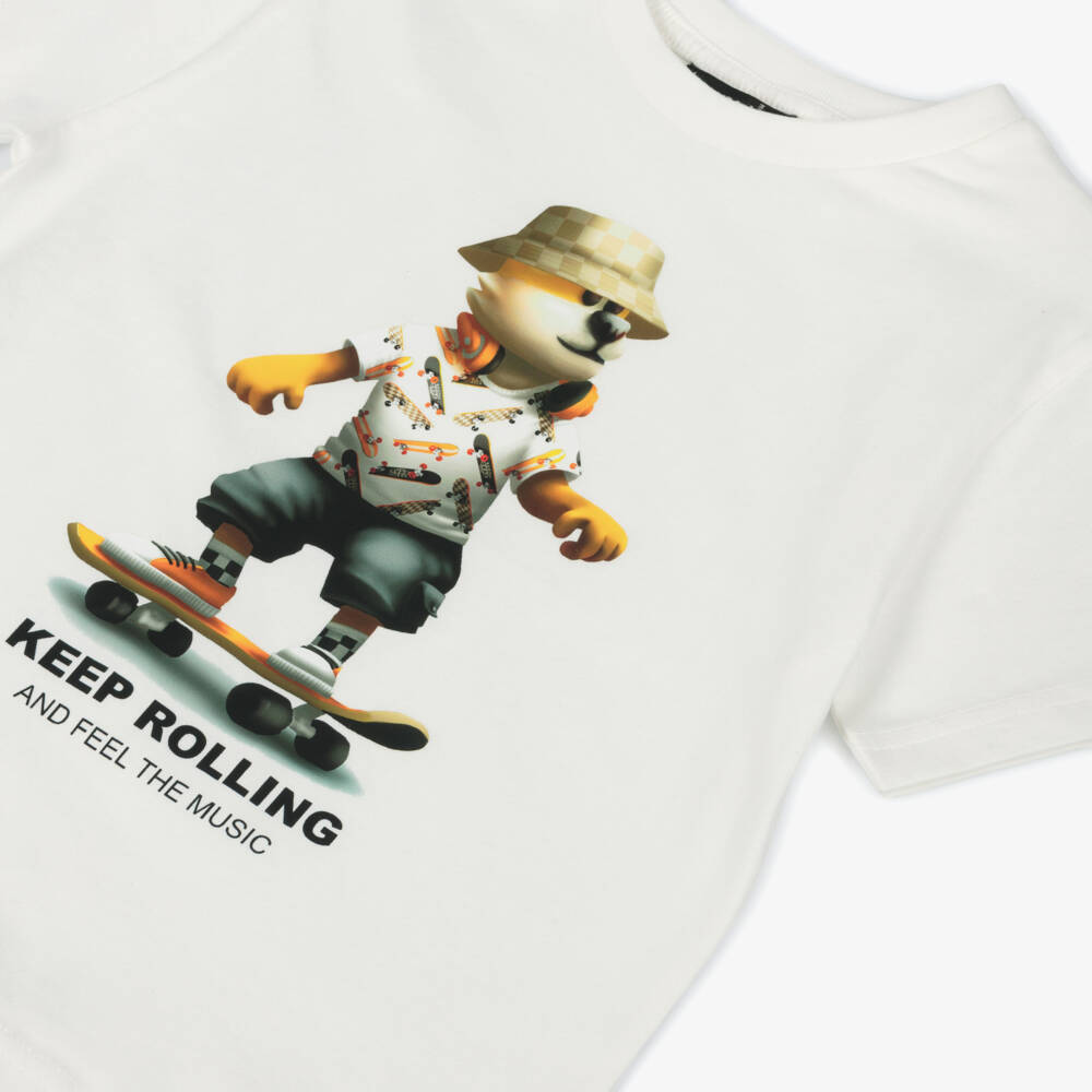 Mayoral-Boys Skateboarding Bear Ivory Tee | Childrensalon Outlet
