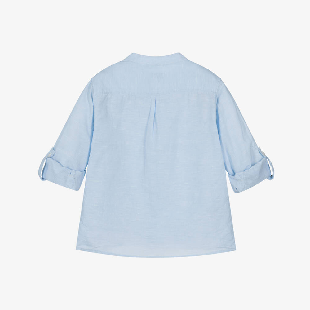Mayoral-Хлопковая льняная рубашка небесно-голубого цвета для мальчиков | Childrensalon Outlet