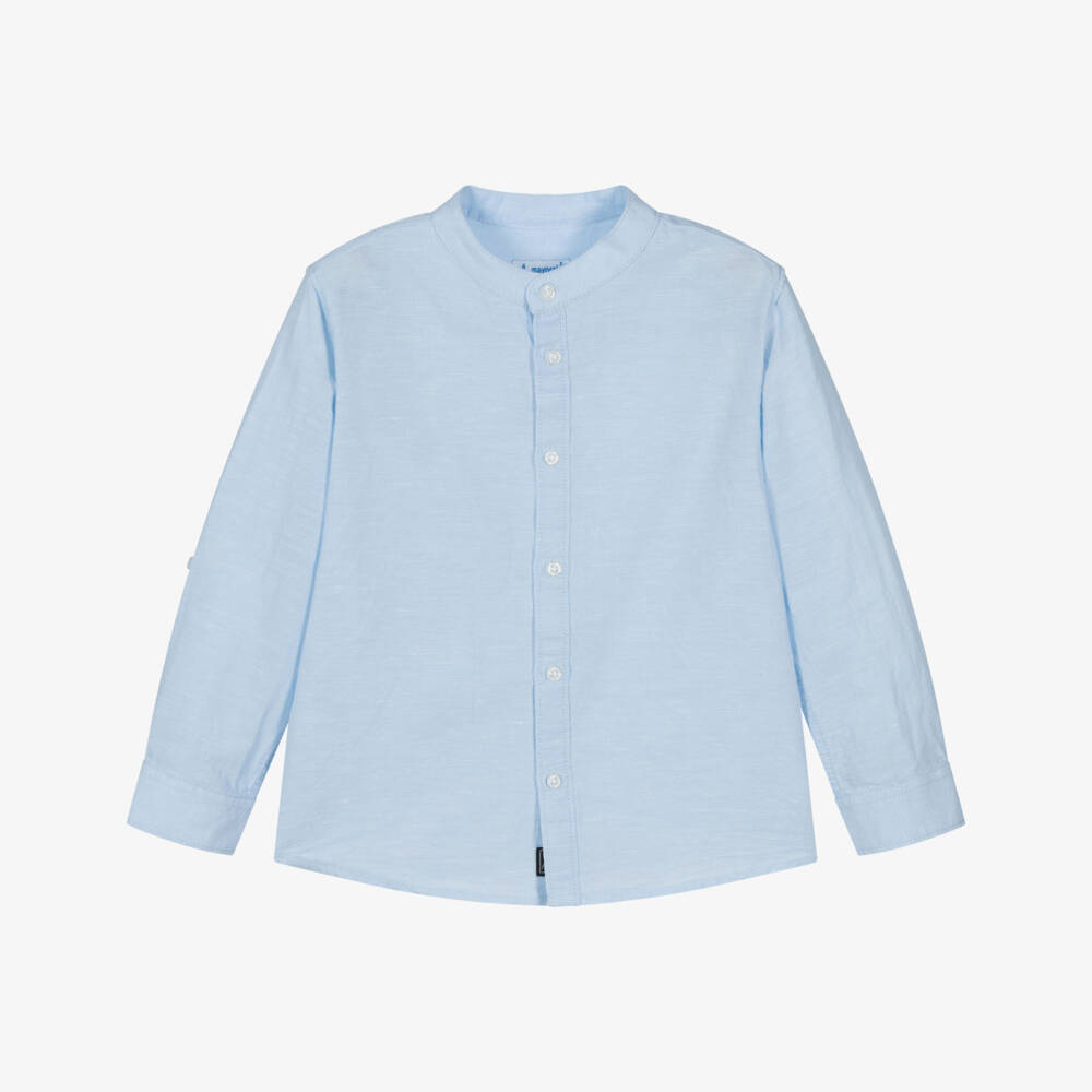 Mayoral-Хлопковая льняная рубашка небесно-голубого цвета для мальчиков | Childrensalon Outlet