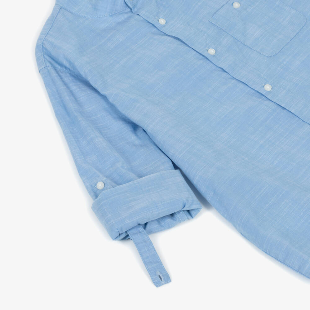 Mayoral Nukutavake-Boys Sky-Hued Button-Free Cotton Shirt | Childrensalon Outlet