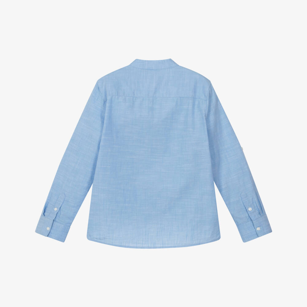 Mayoral Nukutavake-Boys Sky-Hued Button-Free Cotton Shirt | Childrensalon Outlet